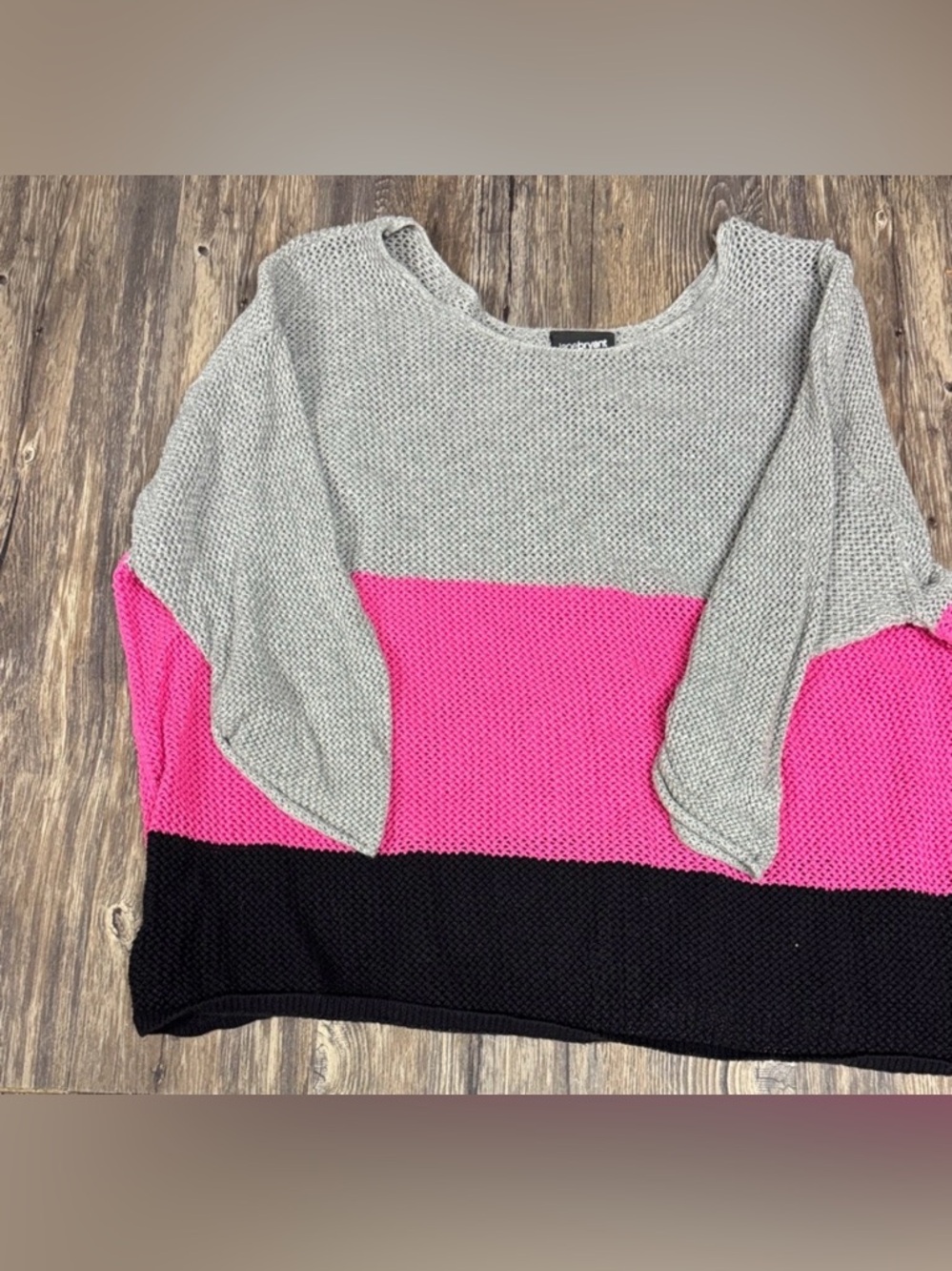 Lane Bryant Gray Pink Black Colorblock Scoop Neck Sweater